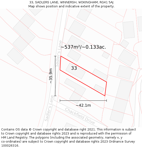 33, SADLERS LANE, WINNERSH, WOKINGHAM, RG41 5AJ: Plot and title map