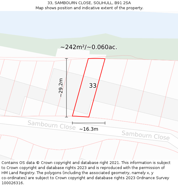 33, SAMBOURN CLOSE, SOLIHULL, B91 2SA: Plot and title map