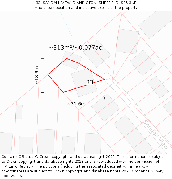 33, SANDALL VIEW, DINNINGTON, SHEFFIELD, S25 3UB: Plot and title map