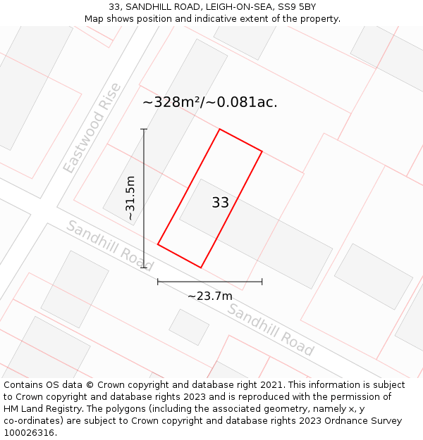 33, SANDHILL ROAD, LEIGH-ON-SEA, SS9 5BY: Plot and title map
