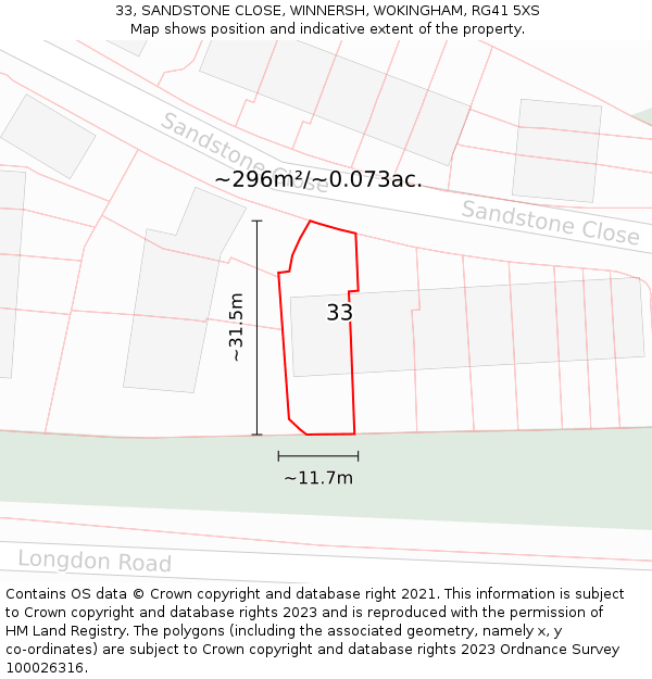33, SANDSTONE CLOSE, WINNERSH, WOKINGHAM, RG41 5XS: Plot and title map