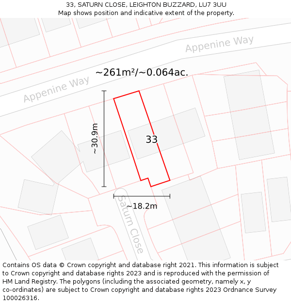 33, SATURN CLOSE, LEIGHTON BUZZARD, LU7 3UU: Plot and title map