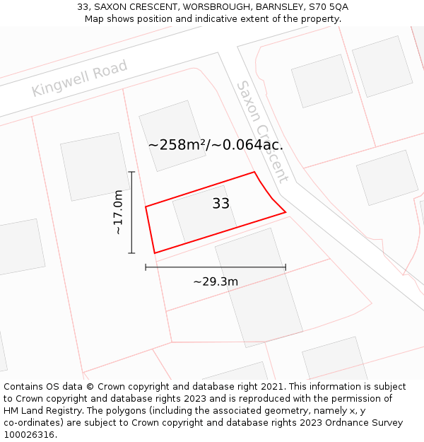 33, SAXON CRESCENT, WORSBROUGH, BARNSLEY, S70 5QA: Plot and title map