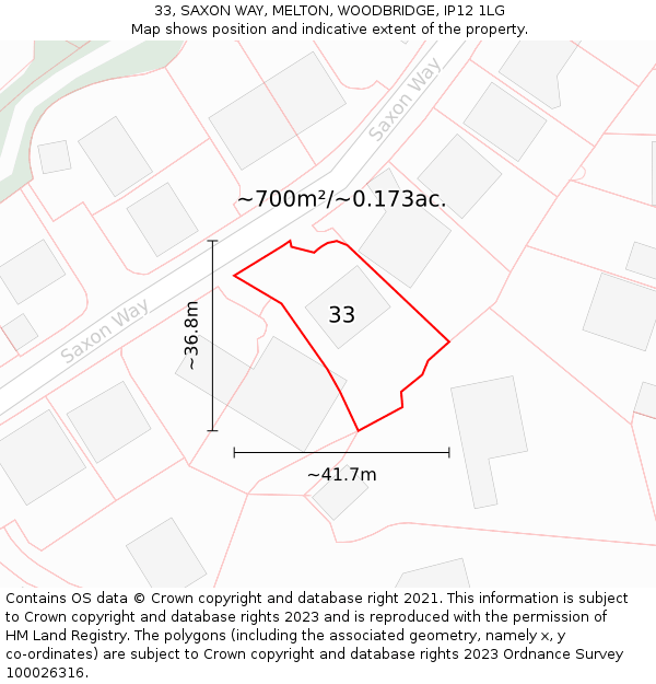 33, SAXON WAY, MELTON, WOODBRIDGE, IP12 1LG: Plot and title map