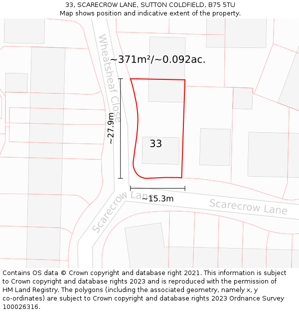 33, SCARECROW LANE, SUTTON COLDFIELD, B75 5TU: Plot and title map