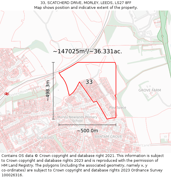 33, SCATCHERD DRIVE, MORLEY, LEEDS, LS27 8FF: Plot and title map