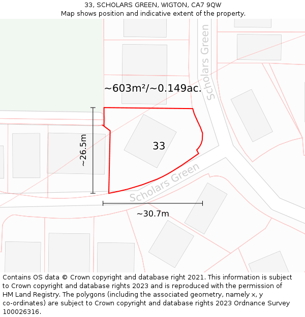 33, SCHOLARS GREEN, WIGTON, CA7 9QW: Plot and title map