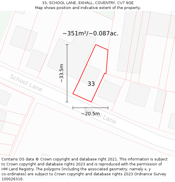 33, SCHOOL LANE, EXHALL, COVENTRY, CV7 9GE: Plot and title map