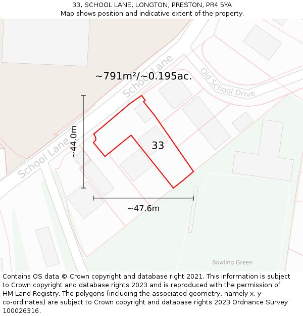 33, SCHOOL LANE, LONGTON, PRESTON, PR4 5YA: Plot and title map