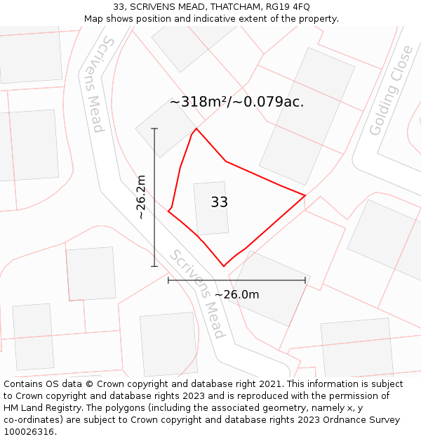 33, SCRIVENS MEAD, THATCHAM, RG19 4FQ: Plot and title map