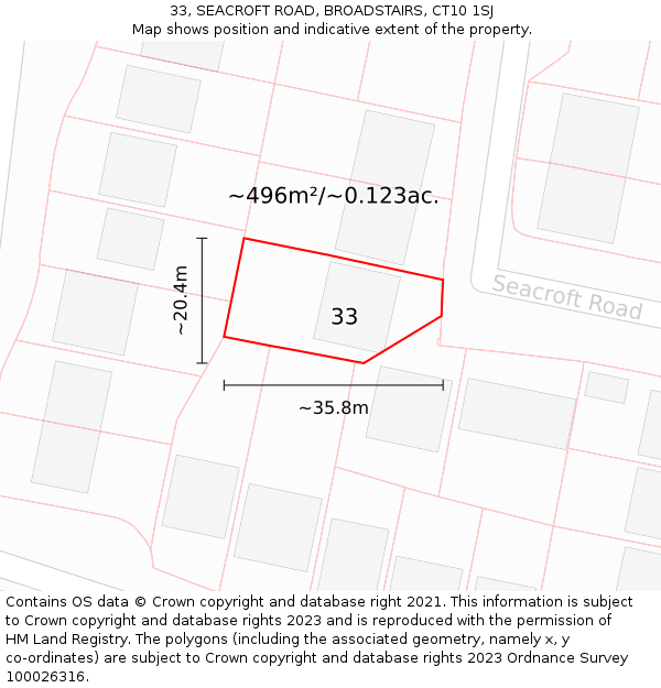 33, SEACROFT ROAD, BROADSTAIRS, CT10 1SJ: Plot and title map