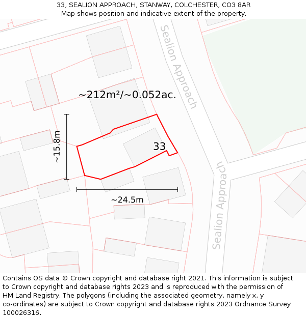 33, SEALION APPROACH, STANWAY, COLCHESTER, CO3 8AR: Plot and title map