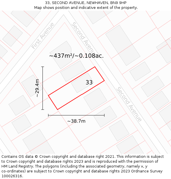 33, SECOND AVENUE, NEWHAVEN, BN9 9HP: Plot and title map