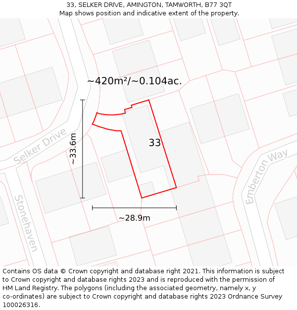33, SELKER DRIVE, AMINGTON, TAMWORTH, B77 3QT: Plot and title map