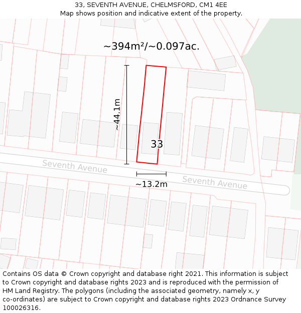 33, SEVENTH AVENUE, CHELMSFORD, CM1 4EE: Plot and title map