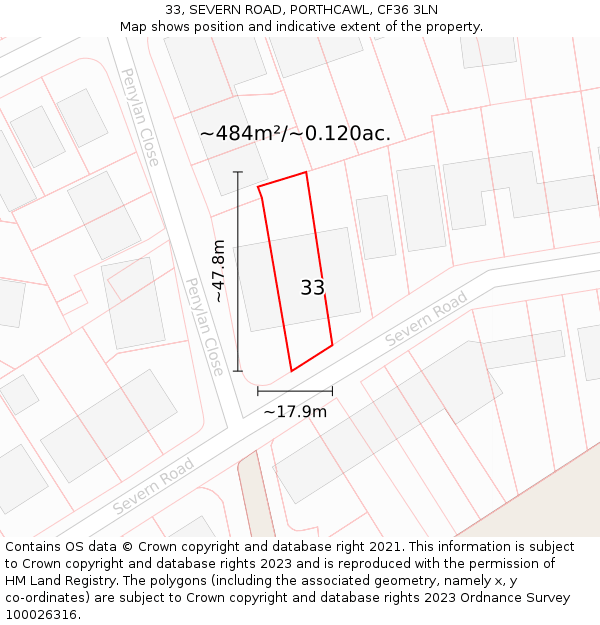 33, SEVERN ROAD, PORTHCAWL, CF36 3LN: Plot and title map