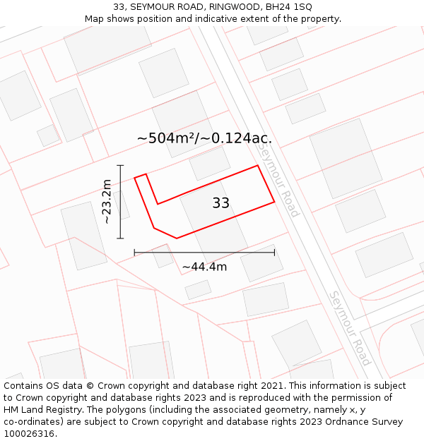 33, SEYMOUR ROAD, RINGWOOD, BH24 1SQ: Plot and title map