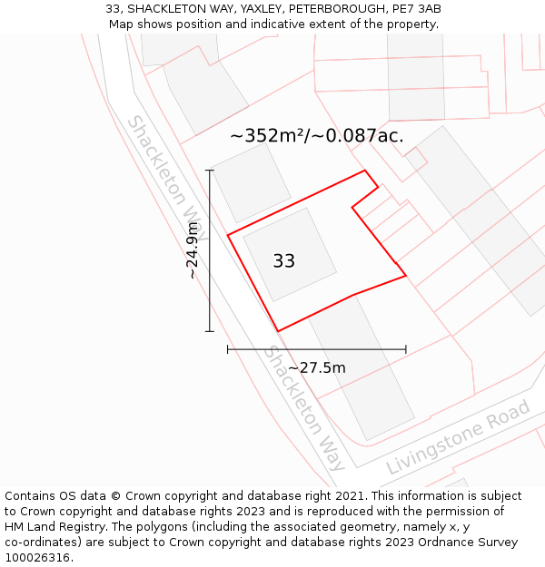 33, SHACKLETON WAY, YAXLEY, PETERBOROUGH, PE7 3AB: Plot and title map