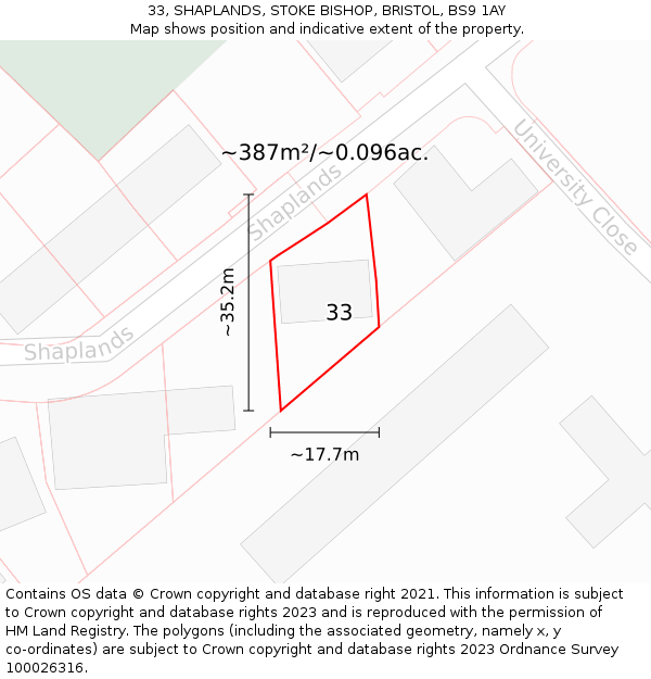33, SHAPLANDS, STOKE BISHOP, BRISTOL, BS9 1AY: Plot and title map