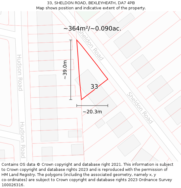 33, SHELDON ROAD, BEXLEYHEATH, DA7 4PB: Plot and title map