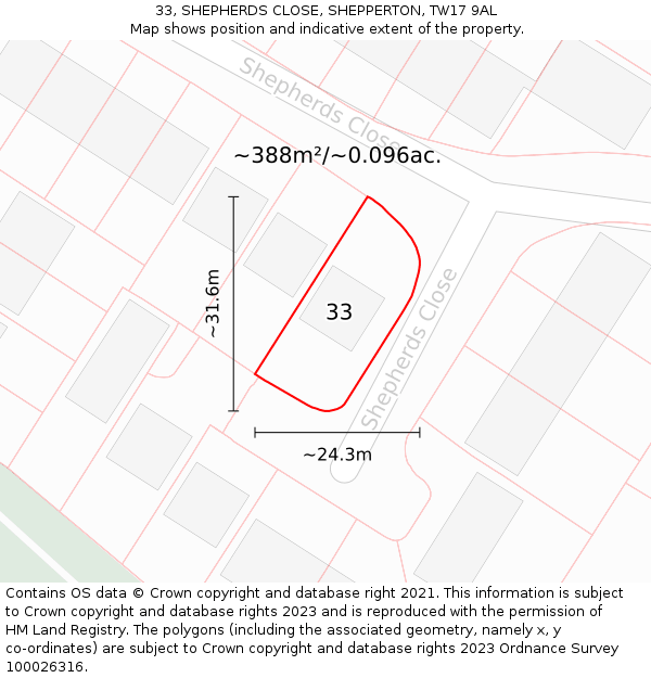 33, SHEPHERDS CLOSE, SHEPPERTON, TW17 9AL: Plot and title map