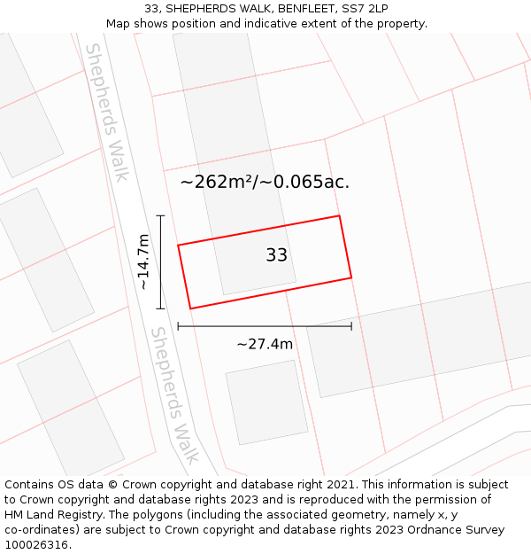 33, SHEPHERDS WALK, BENFLEET, SS7 2LP: Plot and title map