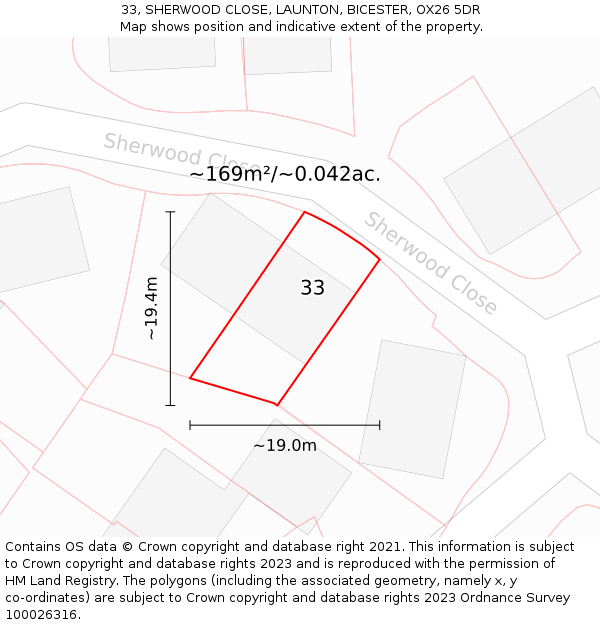 33, SHERWOOD CLOSE, LAUNTON, BICESTER, OX26 5DR: Plot and title map