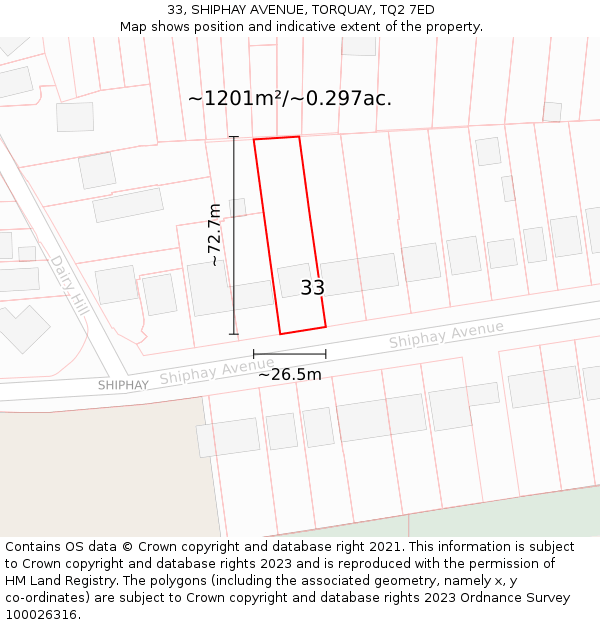 33, SHIPHAY AVENUE, TORQUAY, TQ2 7ED: Plot and title map