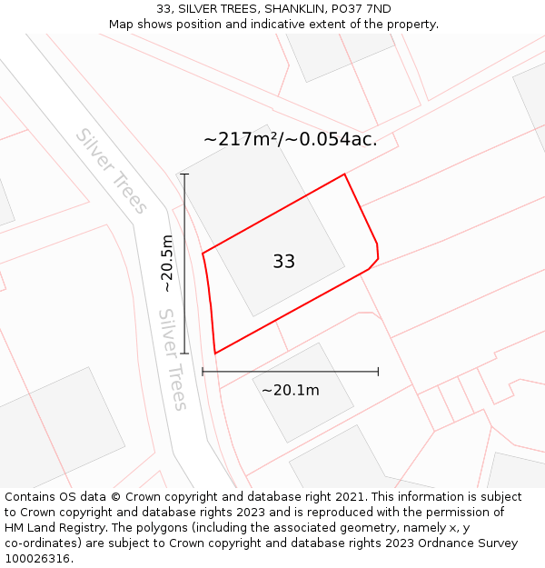 33, SILVER TREES, SHANKLIN, PO37 7ND: Plot and title map