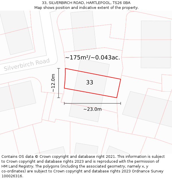 33, SILVERBIRCH ROAD, HARTLEPOOL, TS26 0BA: Plot and title map