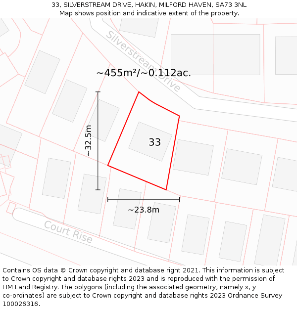 33, SILVERSTREAM DRIVE, HAKIN, MILFORD HAVEN, SA73 3NL: Plot and title map