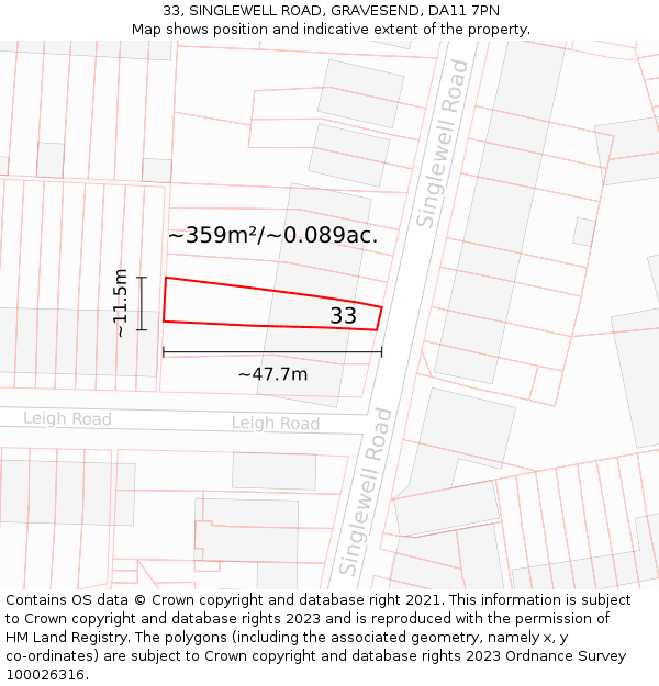 33, SINGLEWELL ROAD, GRAVESEND, DA11 7PN: Plot and title map