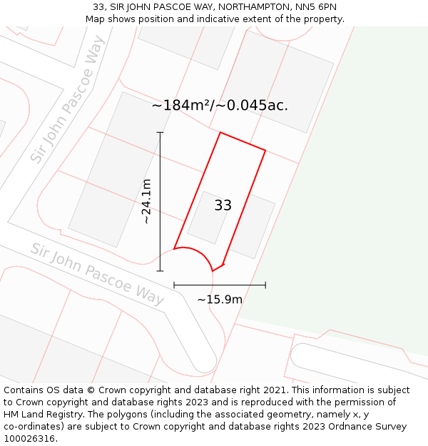 33, SIR JOHN PASCOE WAY, NORTHAMPTON, NN5 6PN: Plot and title map