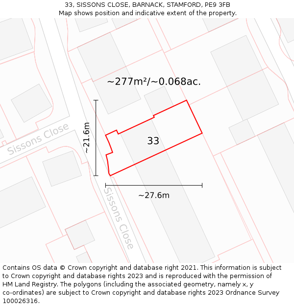 33, SISSONS CLOSE, BARNACK, STAMFORD, PE9 3FB: Plot and title map