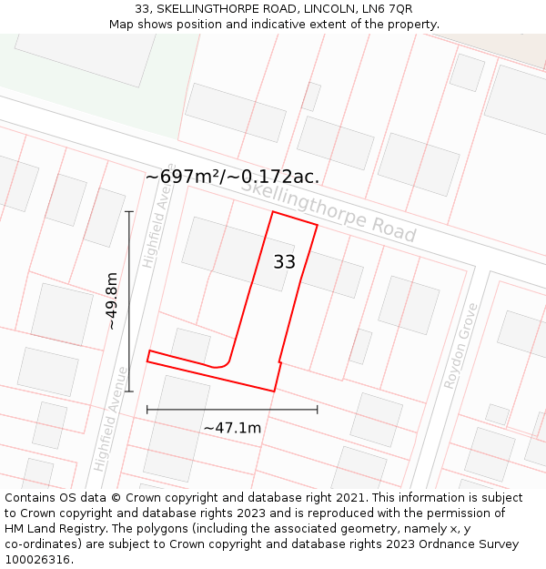 33, SKELLINGTHORPE ROAD, LINCOLN, LN6 7QR: Plot and title map