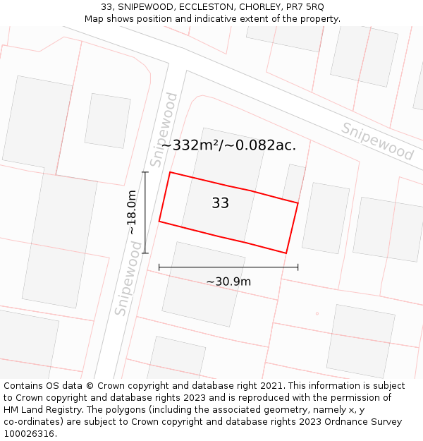33, SNIPEWOOD, ECCLESTON, CHORLEY, PR7 5RQ: Plot and title map