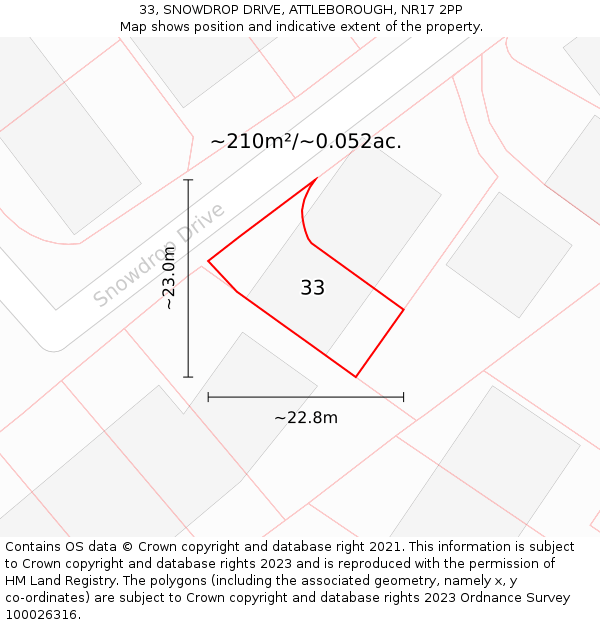 33, SNOWDROP DRIVE, ATTLEBOROUGH, NR17 2PP: Plot and title map