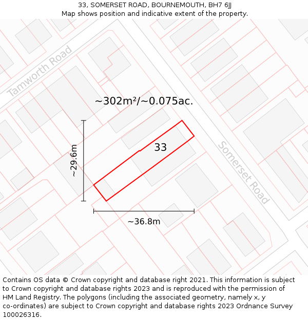 33, SOMERSET ROAD, BOURNEMOUTH, BH7 6JJ: Plot and title map