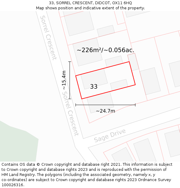 33, SORREL CRESCENT, DIDCOT, OX11 6HQ: Plot and title map