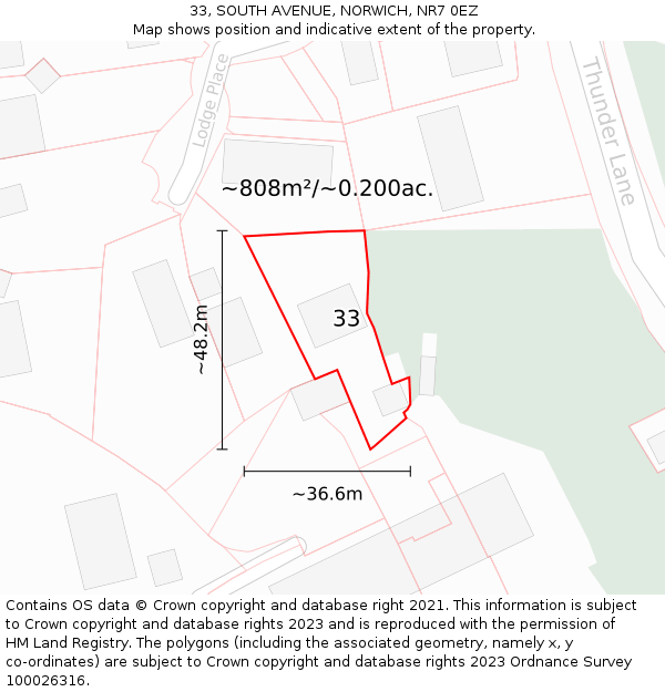 33, SOUTH AVENUE, NORWICH, NR7 0EZ: Plot and title map