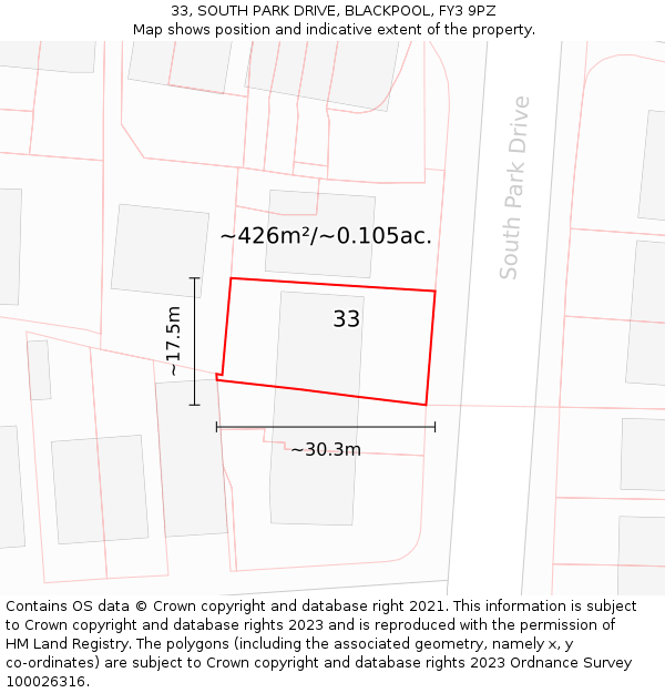 33, SOUTH PARK DRIVE, BLACKPOOL, FY3 9PZ: Plot and title map