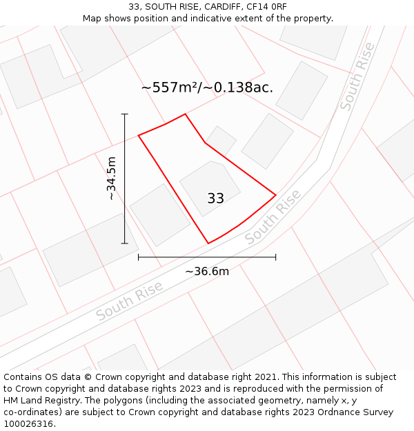 33, SOUTH RISE, CARDIFF, CF14 0RF: Plot and title map