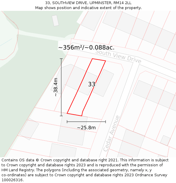 33, SOUTHVIEW DRIVE, UPMINSTER, RM14 2LL: Plot and title map