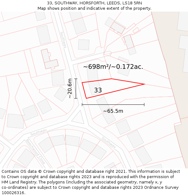 33, SOUTHWAY, HORSFORTH, LEEDS, LS18 5RN: Plot and title map