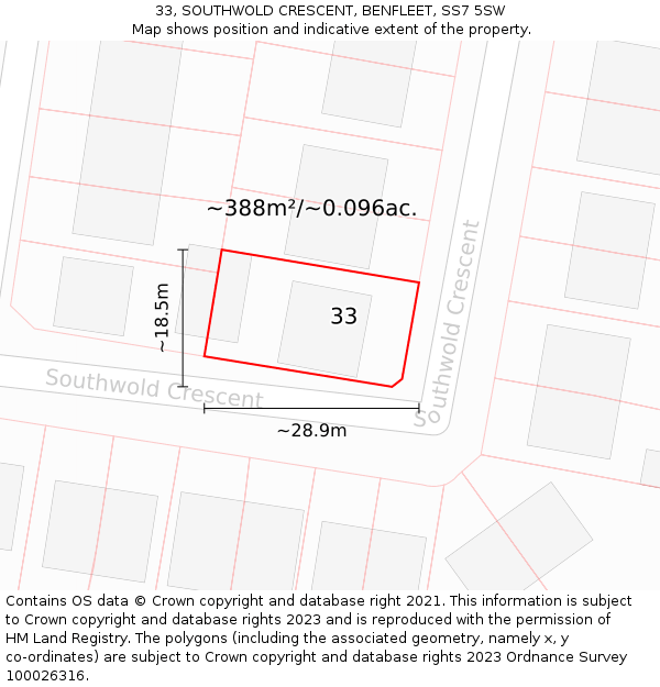 33, SOUTHWOLD CRESCENT, BENFLEET, SS7 5SW: Plot and title map