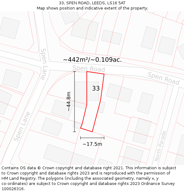 33, SPEN ROAD, LEEDS, LS16 5AT: Plot and title map