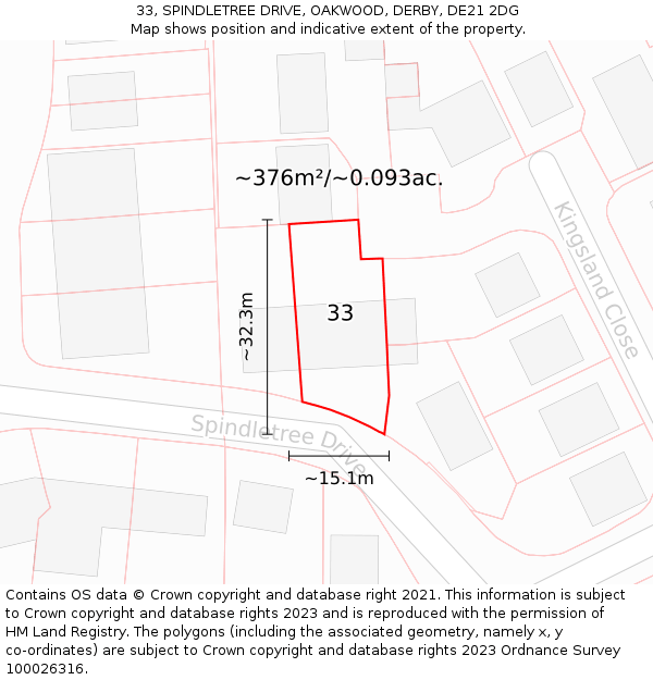 33, SPINDLETREE DRIVE, OAKWOOD, DERBY, DE21 2DG: Plot and title map