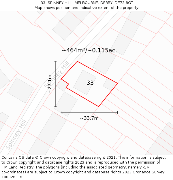33, SPINNEY HILL, MELBOURNE, DERBY, DE73 8GT: Plot and title map
