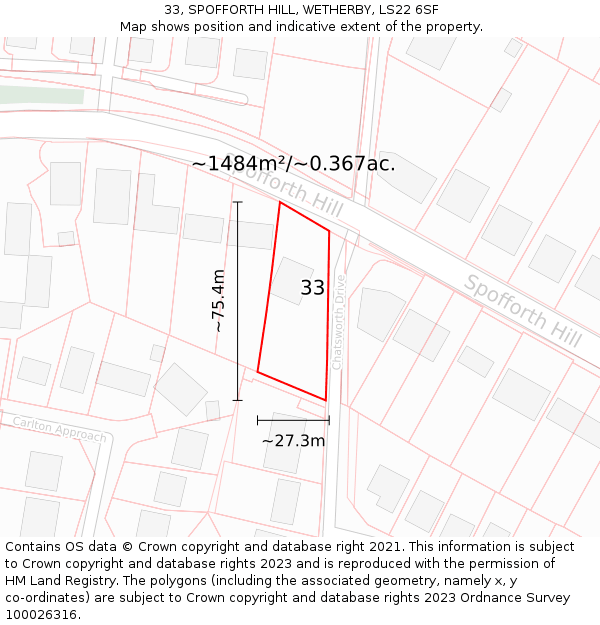 33, SPOFFORTH HILL, WETHERBY, LS22 6SF: Plot and title map
