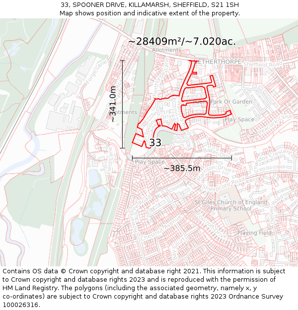 33, SPOONER DRIVE, KILLAMARSH, SHEFFIELD, S21 1SH: Plot and title map